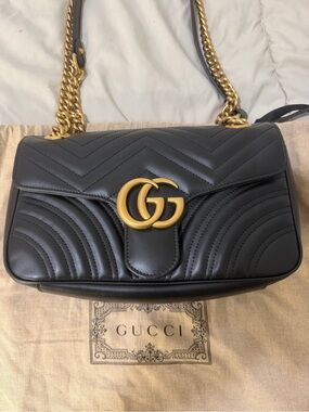 Gucci Black Quilted Leather Shoulder Bag with Gold GG Hardware